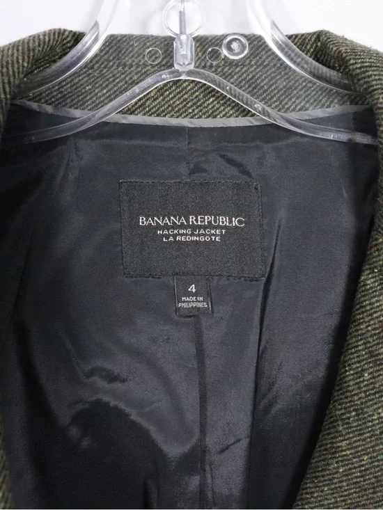 Banana Republic Tweed Blazer Size 4 Green Wool Classic Tailored Jacket - Picture 5 of 11